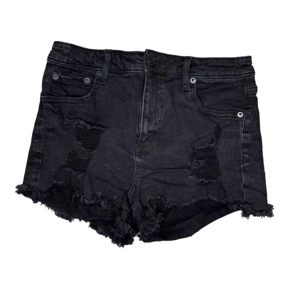 Aeropostale Women's Black Distressed Denim Shorts Size 12 Vintage High Rise